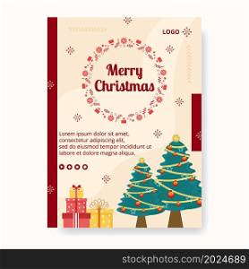 Merry Christmas Day Poster Template Flat Design Illustration Editable of Square Background Suitable for Social media, Card, Greetings and Web Internet Ads