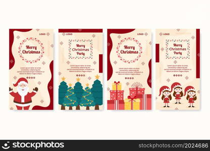 Merry Christmas Day Stories Template Flat Design Illustration Editable of Square Background Suitable for Social media, Card, Greetings and Web Internet Ads