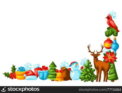 Merry Christmas decoration design. Holiday illustration in cartoon style. Happy celebration.. Merry Christmas decoration design. Holiday illustration in cartoon style.