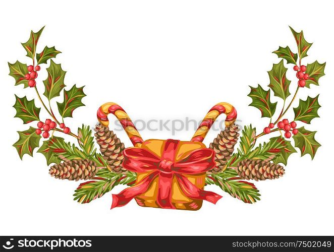 Merry Christmas decoration design. Holiday illustration in vintage style.. Merry Christmas decoration design.