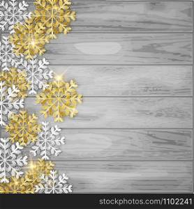 Merry Christmas decorative background, glitter snowflakes, vector illustration