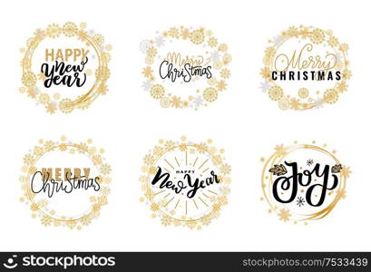 Merry Christmas festive greetings, calligraphic winter season wishes. Holly Jolly quote, New Year, Happy Holidays and warm wishes, cookies for Santa lettering on white background. Merry Christmas Fest Greetings, Calligraphic Print