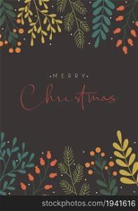 Merry Christmas flyer card with floral foliage decorations