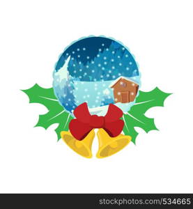 Merry Christmas glass snow ball icon in cartoon style on a white background. Merry Christmas glass snow ball icon