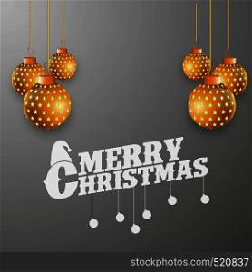 Merry Christmas Golden ball on grey background. Vector EPS10 Abstract Template background