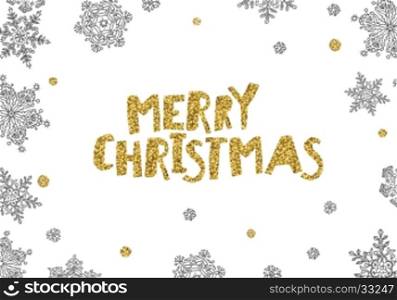 Merry Christmas Golden Greeting On White. Christmas postcard design.