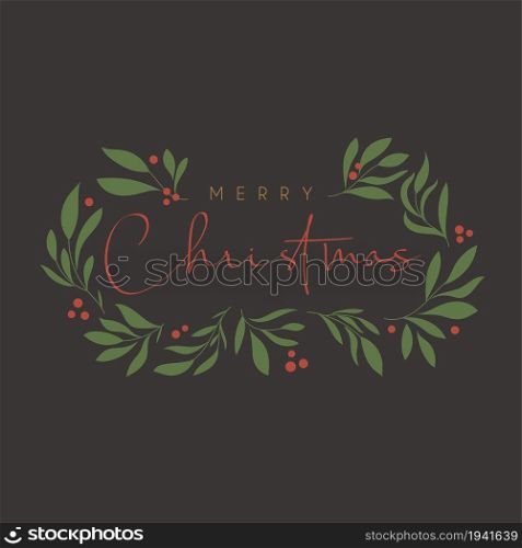 Merry Christmas greeting card banner with decorative foliage freath