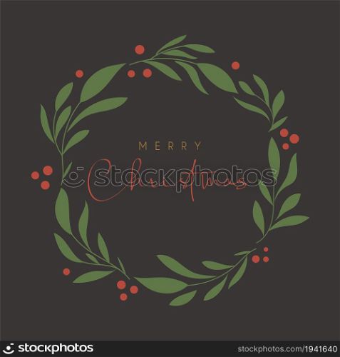 Merry Christmas greeting card banner with decorative foliage freath