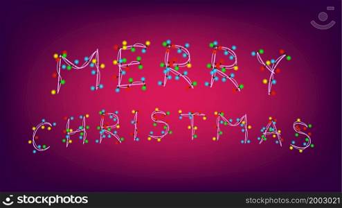 Merry Christmas greeting card from garland on dark red background.. Merry Christmas greeting card from garland on dark red background. Vector illustration.