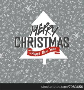 Merry Christmas Greeting Card on White Xmas Hand Drawn Background