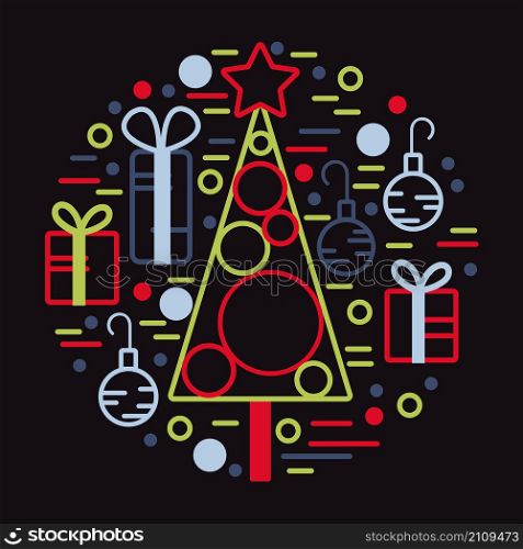 Merry Christmas greeting card. Vector illustration.