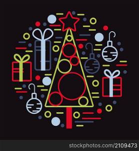 Merry Christmas greeting card. Vector illustration.