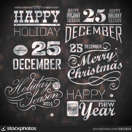Merry Christmas greeting card with calligraphy elements. Vector set