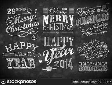 Merry Christmas greeting card with calligraphy elements. Vector set. Merry Christmas