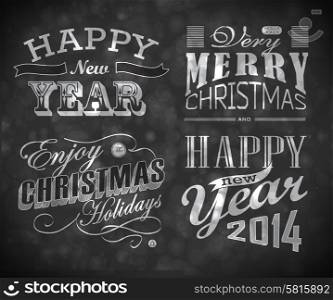 Merry Christmas greeting card with calligraphy elements. Vector set. Merry Christmas