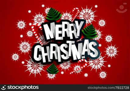 Merry Christmas Greeting Card With Candy Canes, Christmas Trees And Stars vector illustration
