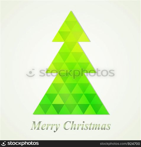 Merry Christmas Greeting Card with Green Abstract Christmas Tree, stock vector illustration