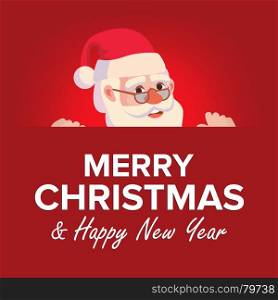 Merry Christmas Greeting Card With Santa Claus Vector. Place For Text. Brochure Design Template. Holidays Decoration Illustration. Merry Christmas Santa Claus Greeting Card Vector. Poster, Banner Design Template. Winter Modern Funny Illustration