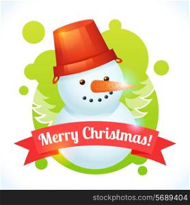 Merry christmas greeting card with snowman portrait vector illustration
