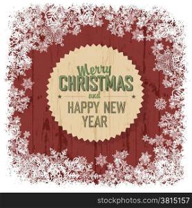 Merry Christmas greeting on red wooden background, vector.