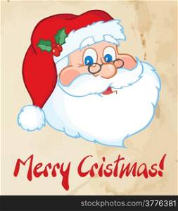 Merry Christmas Greeting With Classic Santa Claus Head