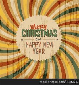 Merry Christmas greeting with colorful rays background, vector.