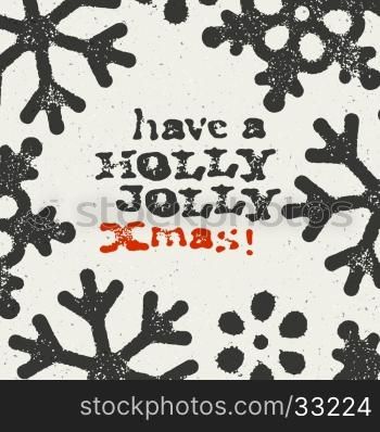 Merry Christmas Grunge Postcard. Design On white Textured Background.