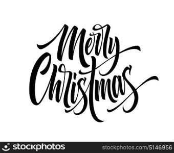 Merry Christmas hand drawn calligraphy. Xmas ink lettering. Black calligraphy on white background. Merry Christmas lettering. Banner, poster,postcard design. Isolated vector illustration. Merry Christmas hand drawn calligraphy