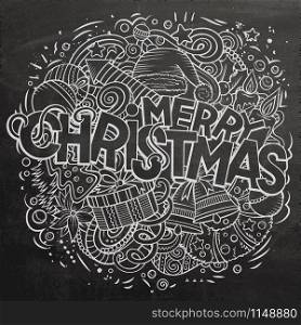 Merry Christmas hand drawn doodles illustration. New Year objects and elements poster design. Creative cartoon holidays art background. Line art vector drawing. Merry Christmas doodles illustration. New Year objects poster design