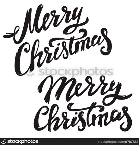 Merry Christmas. Hand drawn lettering isolated on white background. Design element for poster, greeting card. Vector illustration.