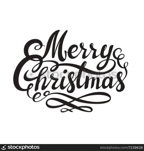 Merry Christmas hand drawn lettering isolated on white background. Vector illustration.. Merry Christmas hand drawn lettering isolated on white background.