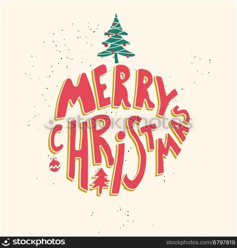 Merry Christmas. Hand drawn lettering on light background. Vector illustration.