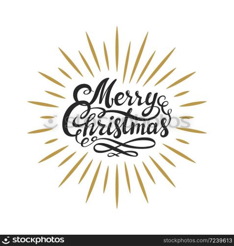 Merry Christmas hand lettering. Black and gold on white background. This illustration can be used as a greeting card, poster or print.. Merry Christmas retro poster with hand lettering and decoration elements. This illustration can be used as a greeting card, poster or print.