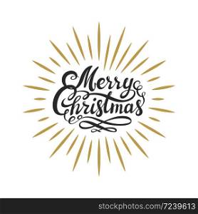 Merry Christmas hand lettering. Black and gold on white background. This illustration can be used as a greeting card, poster or print.. Merry Christmas retro poster with hand lettering and decoration elements. This illustration can be used as a greeting card, poster or print.