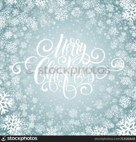 Merry Christmas handwriting script lettering. Christmas greeting background with snowflakes. Vector illustration EPS10. Merry Christmas handwriting script lettering. Christmas greeting background with snowflakes. Vector illustration