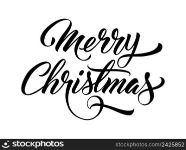 Merry Christmas handwritten text. Creative lettering in black color. Handwritten text, calligraphy. Can be used for greeting cards, posters, leaflets