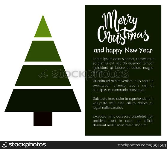 Merry Christmas Happy New Year poster abstract tree made of triangles and rectangles vector illustration web banner with place for text, xmas symbol. Merry Christmas and Happy New Year Poster Tree