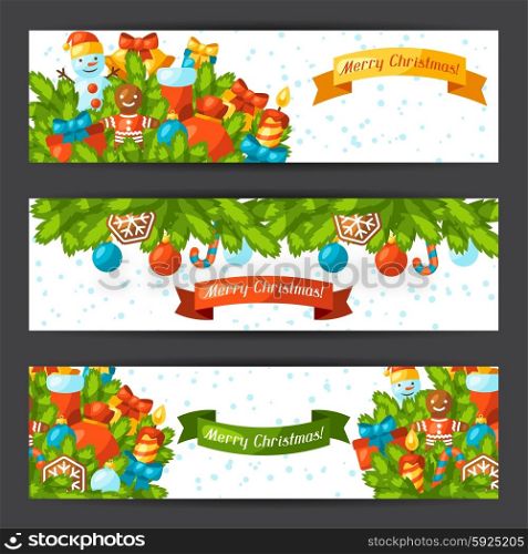 Merry Christmas holiday banners with celebration object. Merry Christmas holiday banners with celebration object.