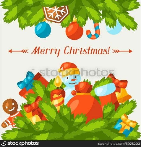 Merry Christmas holiday greeting card with celebration object. Merry Christmas holiday greeting card with celebration object.
