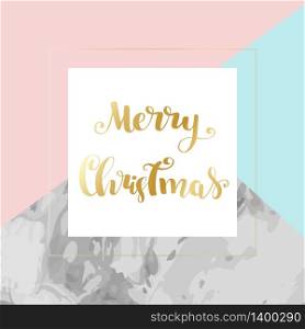 Merry christmas holiday lettering text card with gold details on marble modern luxury background. Vector illustration. Merry christmas holiday lettering text card with gold details on marble modern luxury background