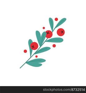 Merry Christmas Holly berry mistletoe for kisses. Mistletoe branch with red berries. Bouquet twig with green leaves. Flat vector illustration. Poster or postcard design.