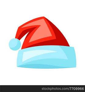Merry Christmas illustration of Santa hat. Holiday icon in cartoon style. Happy celebration.. Merry Christmas illustration of Santa hat. Holiday icon in cartoon style.