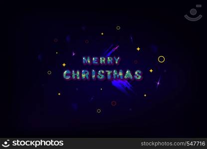 Merry Christmas inscription. Handwritten lettering for holiday design. Dark shine banner. Horizontal season fluer. Vector illustration.