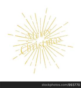 Merry Christmas inscription sunburst background. Vector eps10. Merry Christmas inscription sunburst