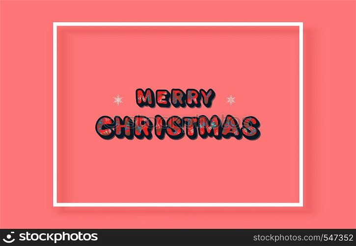 Merry Christmas inscription with frame. Handwritten textured lettering for holiday design. Vector illustration.