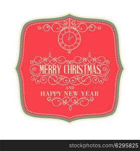 Merry christmas label with swirld design elements. New year collection. Vector illustration.