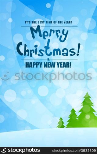 Merry Christmas Landscape Card with Green Firtree. Merry Christmas Landscape