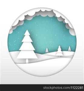 Merry Christmas Landscape. Happy New Year. Holiday greeting card. Vector illustration