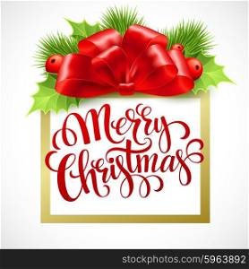 Merry Christmas lettering card with holly. Vector illustration . Merry Christmas lettering card with holly. Vector illustration EPS 10