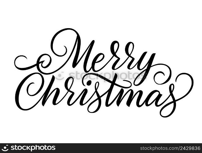 Merry Christmas lettering. Christmas design element. Handwritten text, calligraphy. For greeting cards, posters, leaflets and brochure.